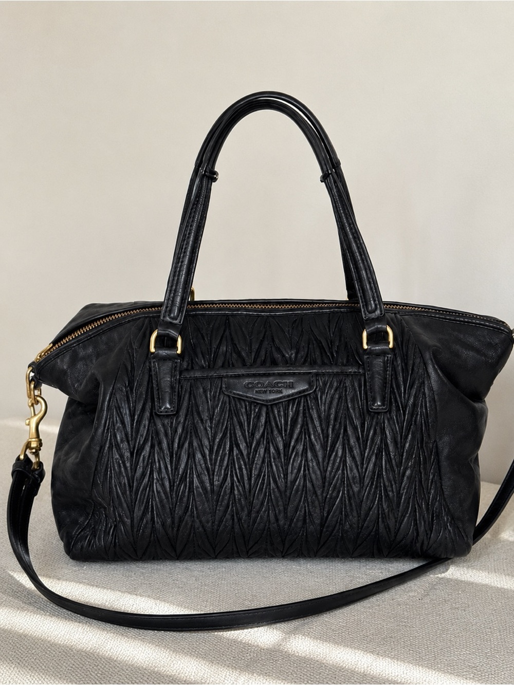 Coach Black Quilted Leather Satchel with Gold Hardware